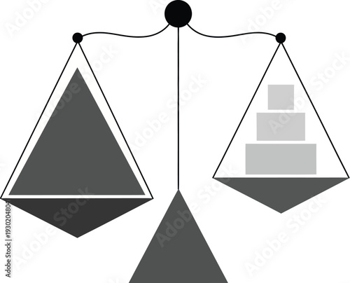 A balanced scale with geometric shapes on a clean white background