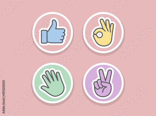 Hand gestures icons with various signs and symbols.
