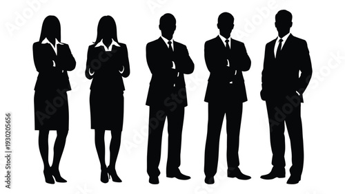 A group of business professionals in formal attire isolated on white background, Vector