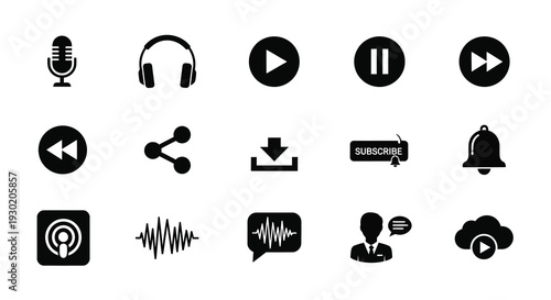 Black icons representing audio and media controls a striking silhouette