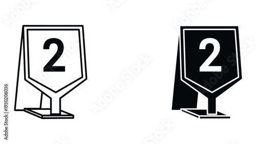 Number two sign icon, black and white, competition, award