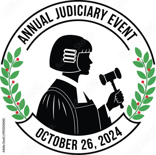 A logo for the Annual Judiciary Event on October 26, 2024, featuring a judge with a gavel.