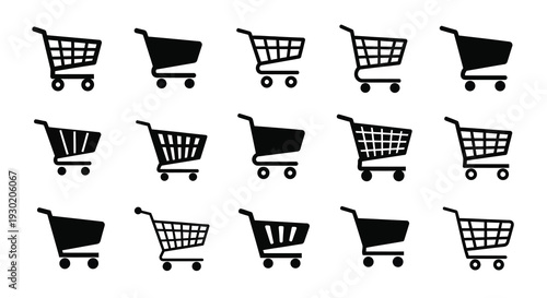 Collection of shopping carts in various designs black silhouette