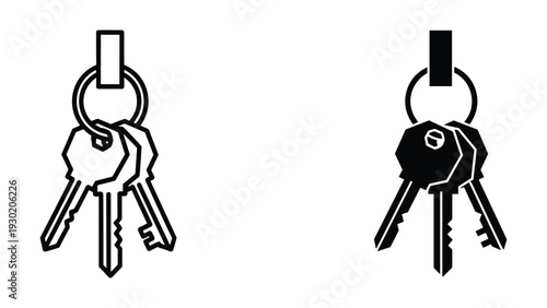 Black and white keys on keyrings