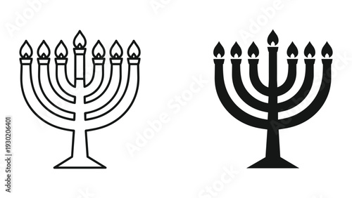 Black and white menorah illustration set