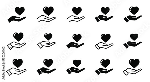 Hands offering hearts in a minimalist black silhouette