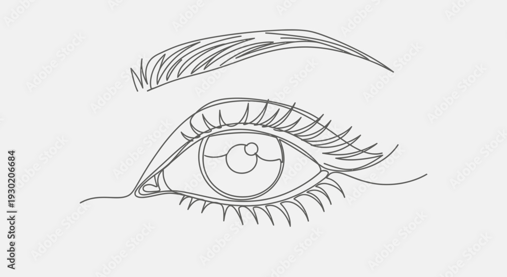 Obraz premium Minimalist Single Line Drawing of a Beautiful Woman's Eye and Eyebrow