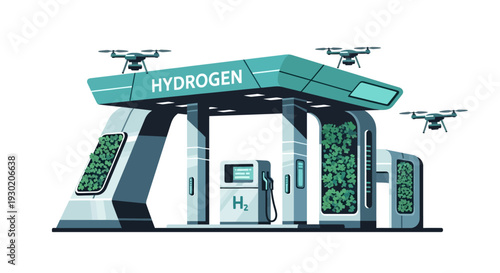 Hydrogen Fuel Station Clean Energy Concept Illustration