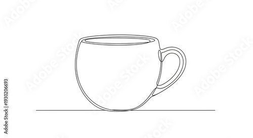 Minimalist Single Line Drawing of a Coffee Cup on a White Background
