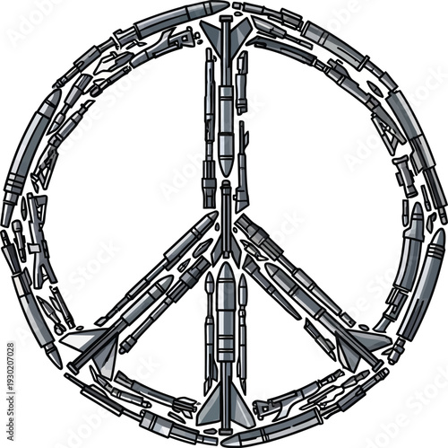 A peace sign made of metal chains on a white background