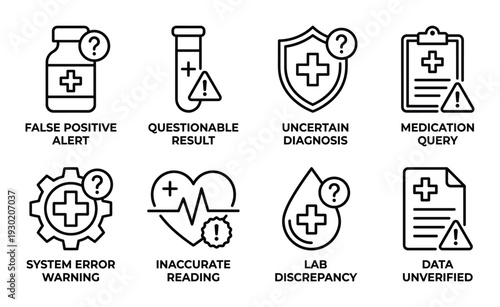 Tableau sur toile Medical warnings and health alerts icon set for uncertain diagnosis and inaccura