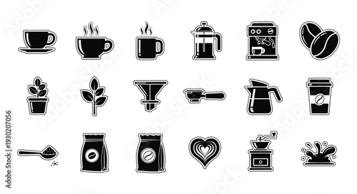 Black coffee icons and elements displayed as a striking silhouette