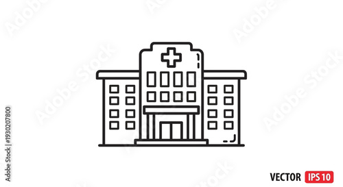 Hospital Building Icon Vector - Medical Healthcare Clinic Symbol Outline