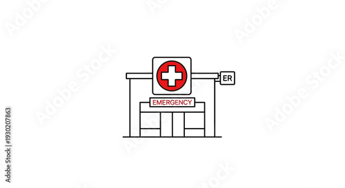 Hospital Emergency Room Entrance with Red Cross Symbol and ER Sign