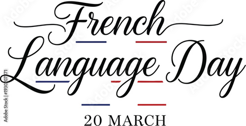 A logo for French Language Day on March 20th with elegant typography and colorful accents.