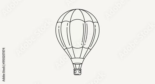 Hot Air Balloon Illustration, Outline Drawing, Isolated on White Background, Travel and Adventure Concept