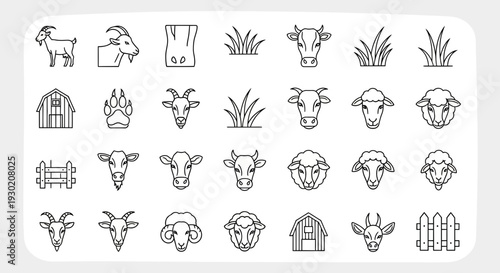 Collection of Simple Cow Icons and Symbols.