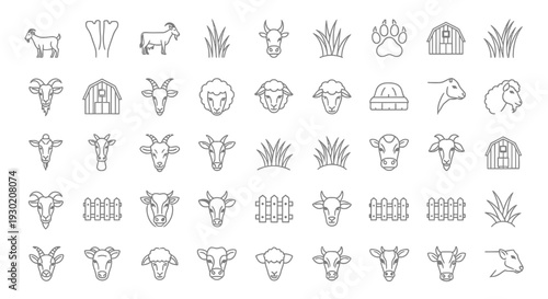 Collection of Simple Farm Animal Icons.