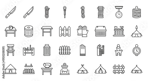 Collection of Simple Line Icons for Various Objects.