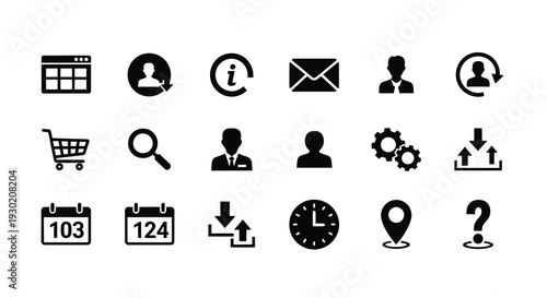 Collection of black icons depicting common interface elements silhouette