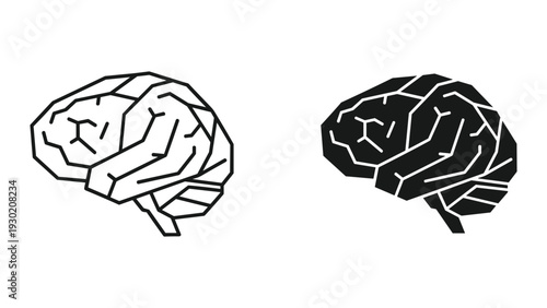 Human brain illustrations in black and white on white background