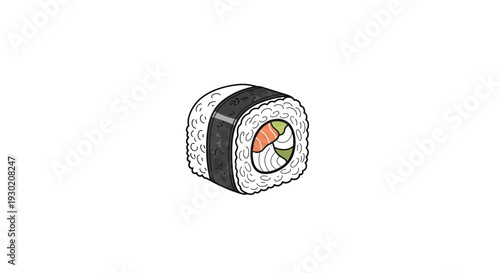 Hand Drawn Sushi Roll Illustration on White Background