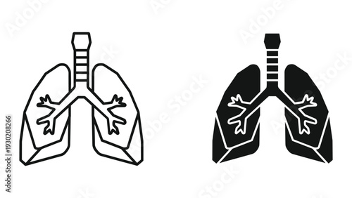 Human lungs anatomy outline icons set