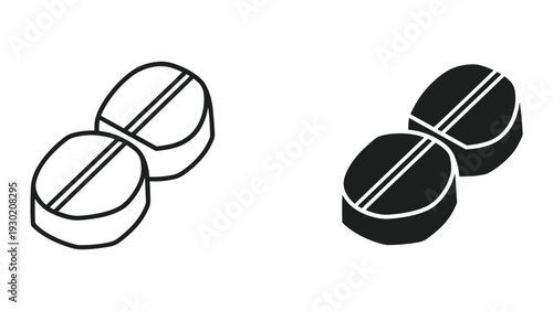 Simple black and white illustration of pills or tablets