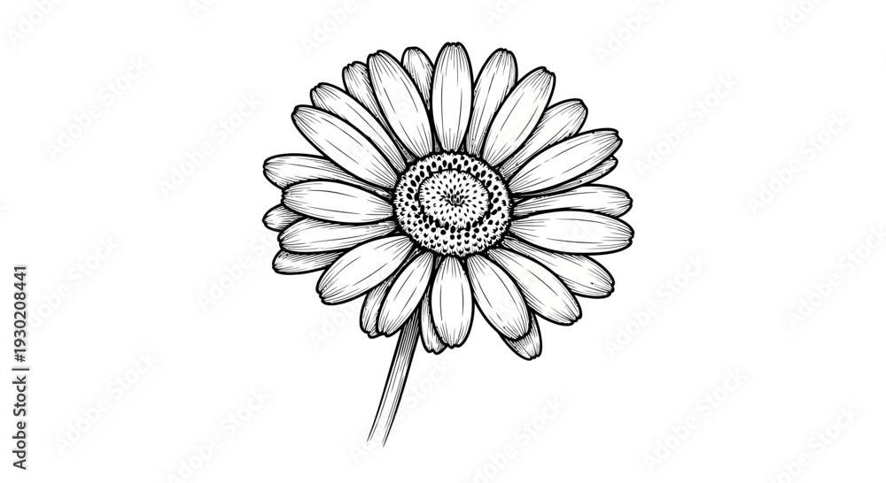 Fototapeta premium Hand-drawn Daisy Flower Illustration: Black and White Botanical Sketch