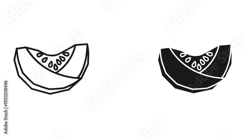 Two halves of a watermelon slice, one white and one black, on a white background