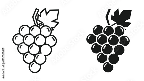 Black and white illustration of two bunches of grapes