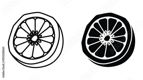 Black and white illustration of orange slices
