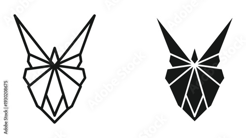 Black and white abstract geometric butterfly emblems