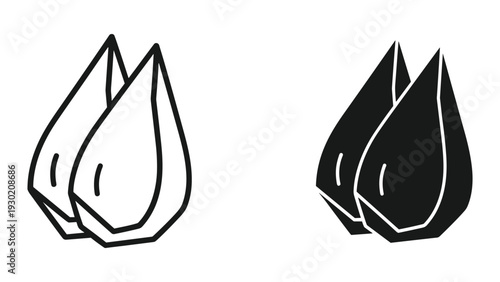 Black and white illustration of two flame icons, side by side, on white background