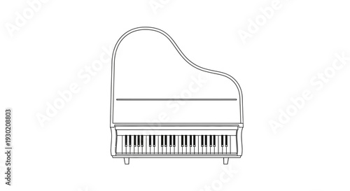 Grand Piano Outline Drawing, Musical Instrument, Black and White Line Art