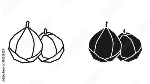 Simple black and white illustration of two pears