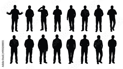 A group of people standing in different poses isolated on white background, Vector
