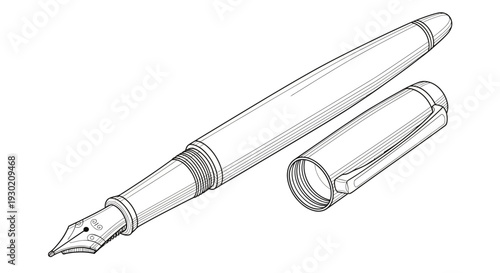 Fountain Pen Drawing - Classic Writing Instrument with Cap