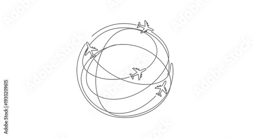 Global Air Travel Network: Airplanes Flying Around the World on Flight Paths