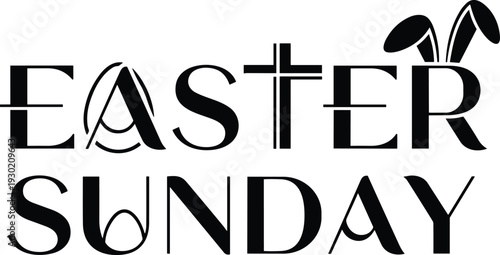 Stylized Easter Sunday lettering with cross and bunny ears