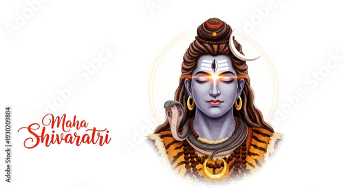 Illustration of Lord Shiva with a serene expression, adorned with traditional attire and jewelry, against a clean white background, conveying a spiritual and meditative mood.