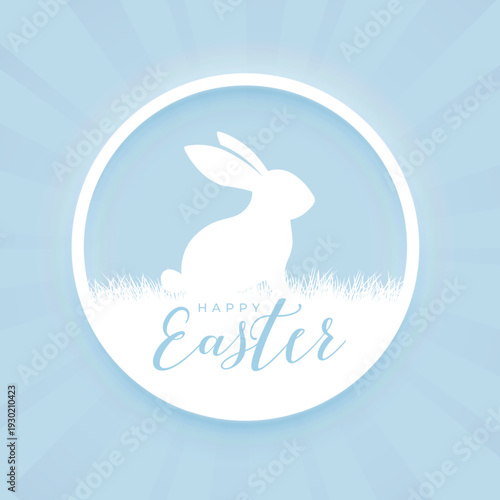 happy easter white bunny silhouette on grass within a circular frame