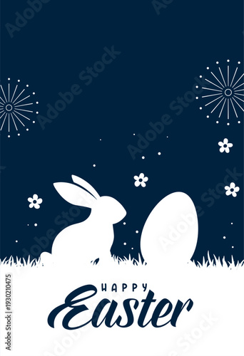 easter bunny and egg silhouette in a grassy field poster