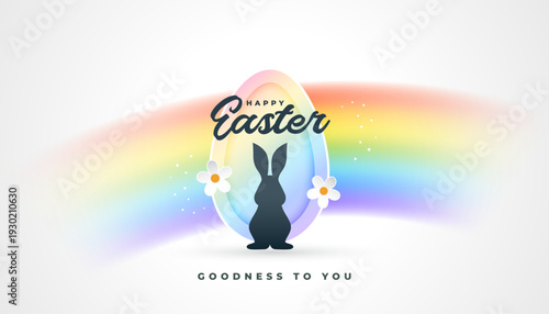 beautiful easter bunny silhouette on rainbow gradient background with colorful egg