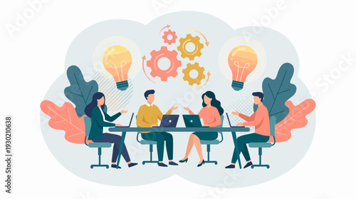 Diverse group of project managers and creative directors brainstorming with laptops in meeting room, concept for corporate teamwork, creative thinking and professional business process optimization