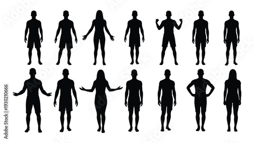 A group of people standing in different poses isolated on white background, Vector