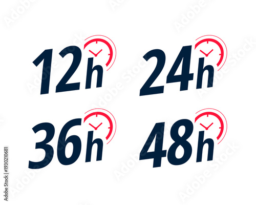 set of 24 hours all day open service message with clock icon