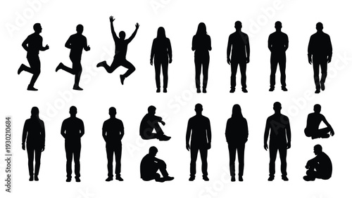 A group of people in various poses and actions isolated on white background, Vector