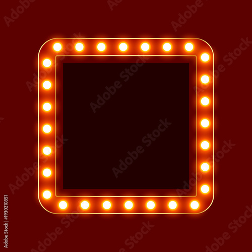 retro style showtime lightbox frame with glowing bulb design