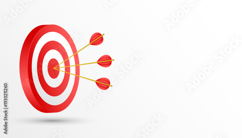 3d style red dart arrow hitting center of dartboard design